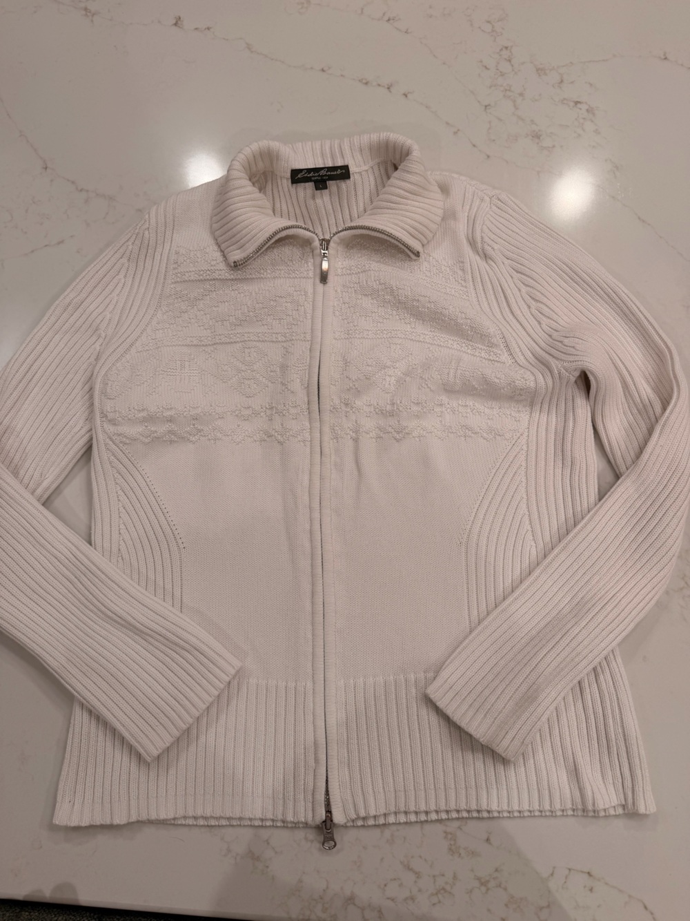 Eddie Bauer Full Zip Cotton Knit Sweater – Cream/Ivory – Women’s Large